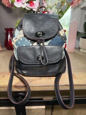 Coach Canyon Quilt Denim Patchwork Backpack  limited edition model.